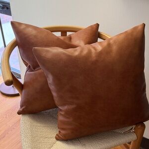 Elegant Brown Leather Throw Pillow Set